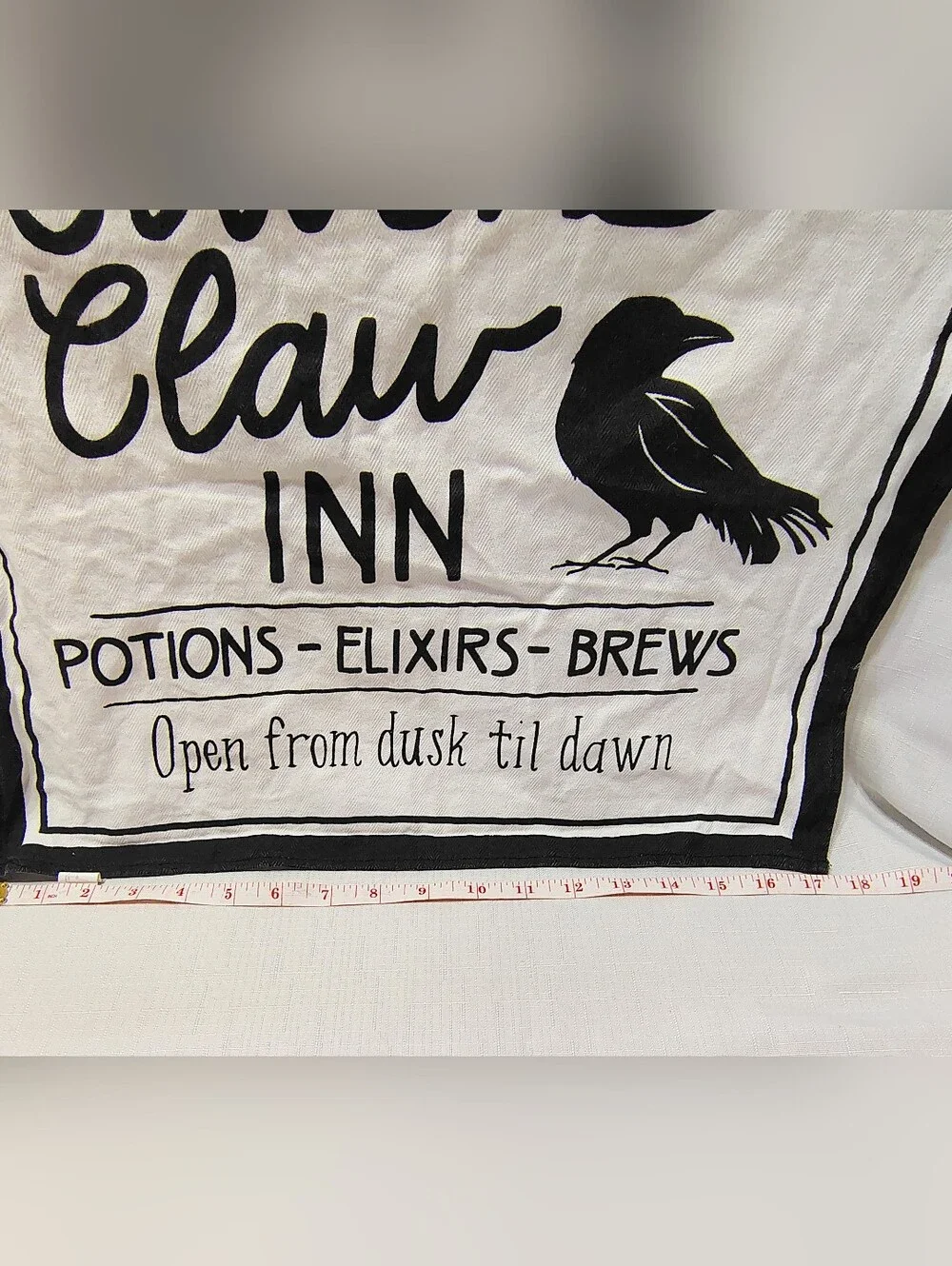 The Raven's Claw Inn Black & White Bar Towel Inn Tavern Halloween Decor